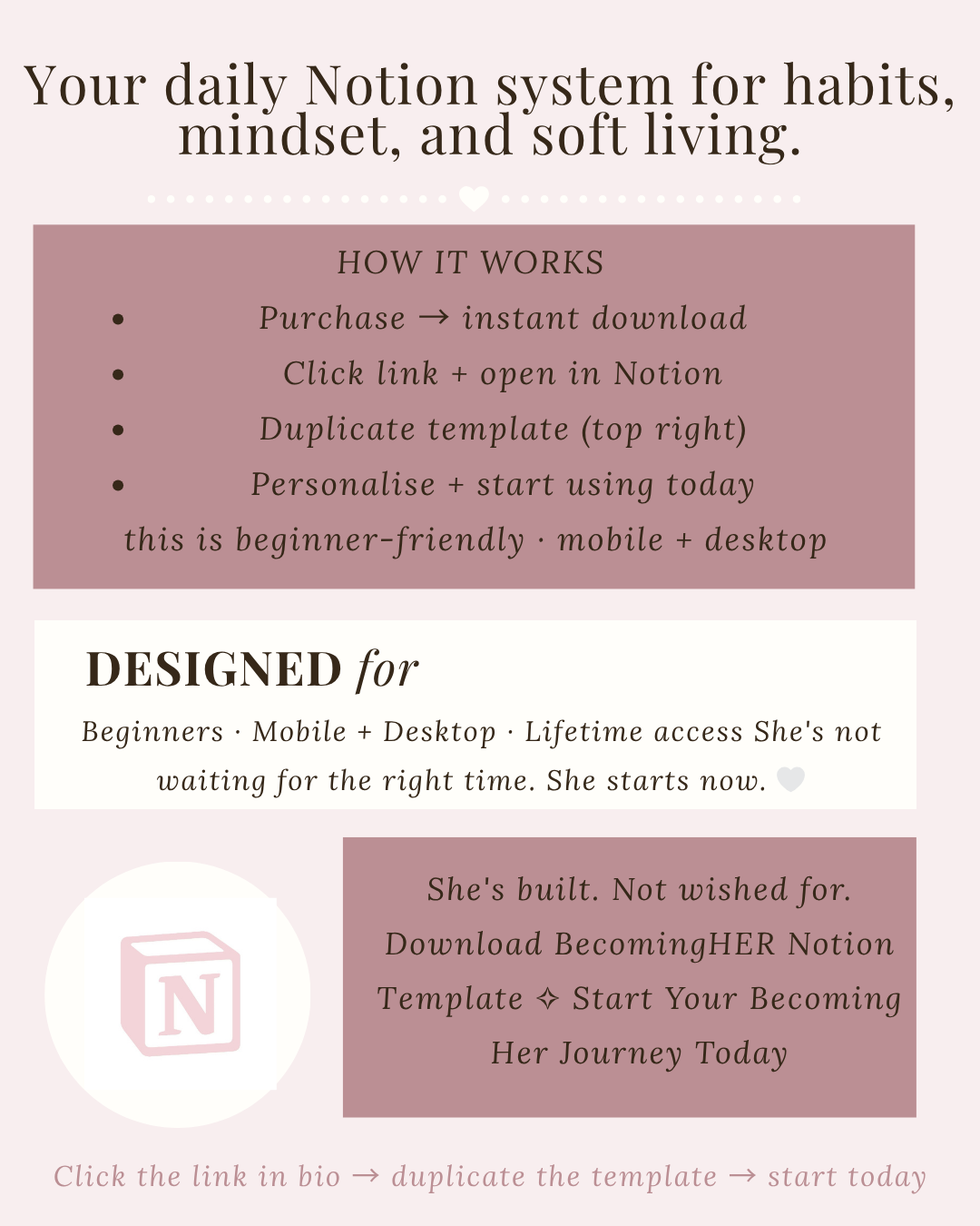 Becoming Her Notion Wellness Habit Tracker & Personal Growth Planner