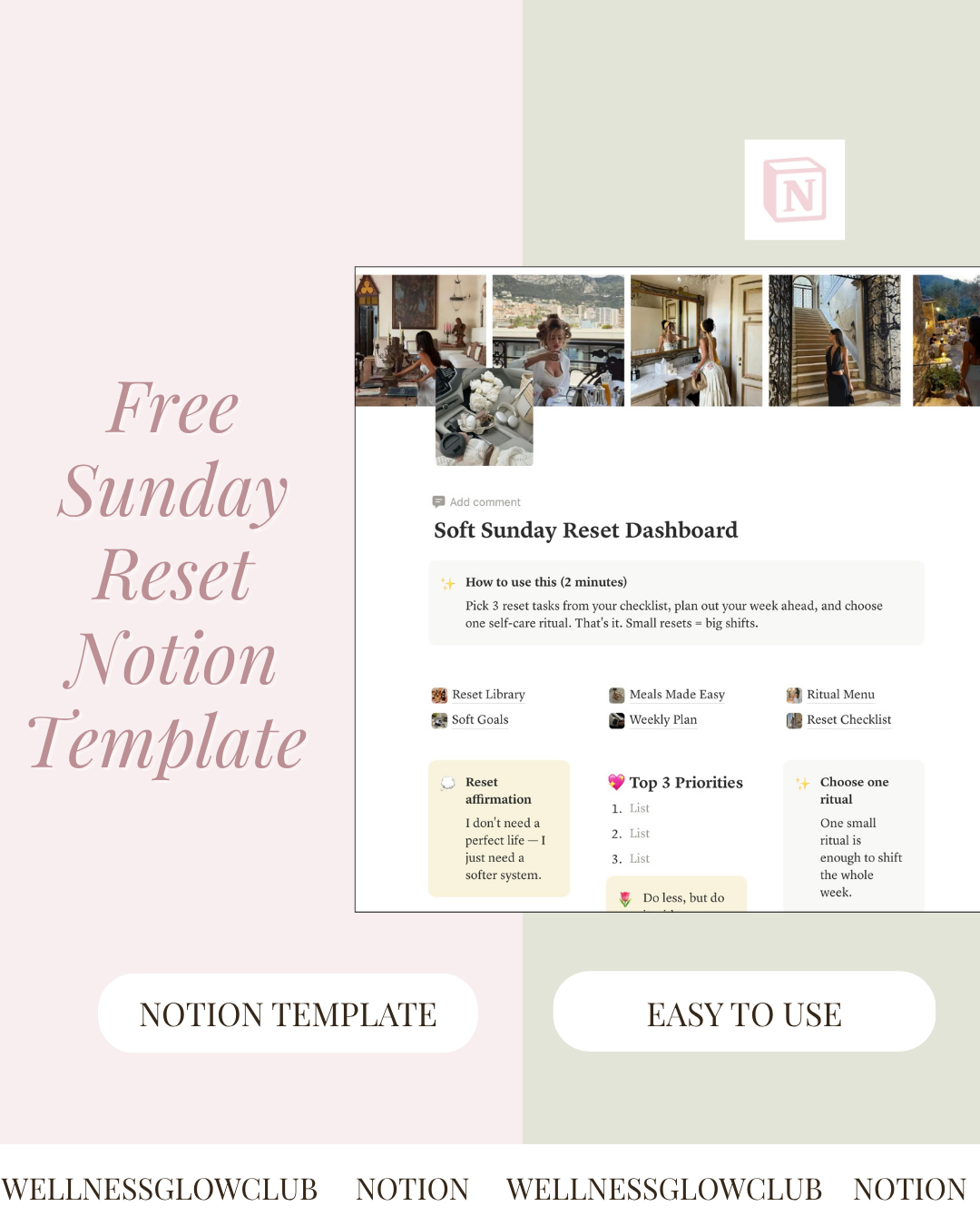 Free Sunday Reset Template | Soft Girl Notion Planner