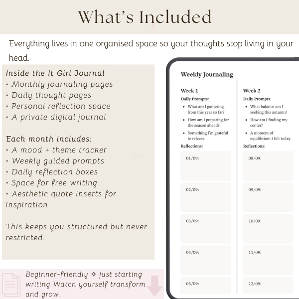 It Girl Journal 2026 | Notion Journal for Reflection, Goals & Growth