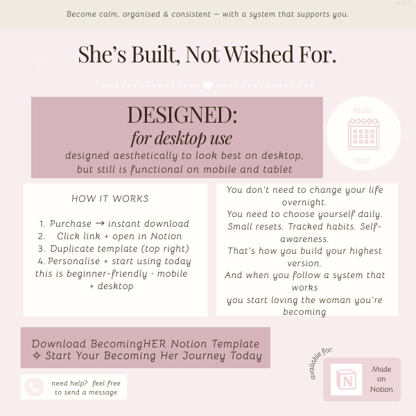 Becoming Her Notion Habit Tracker & Personal Growth Planner