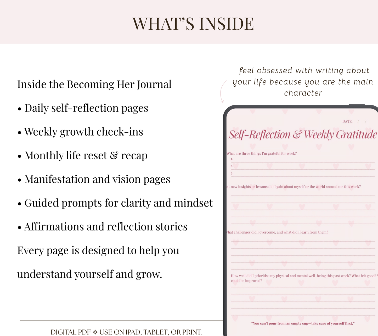 Becoming Her 30-Day Reset Journal | Guided Reflection & Self-Growth (Printable + iPad)