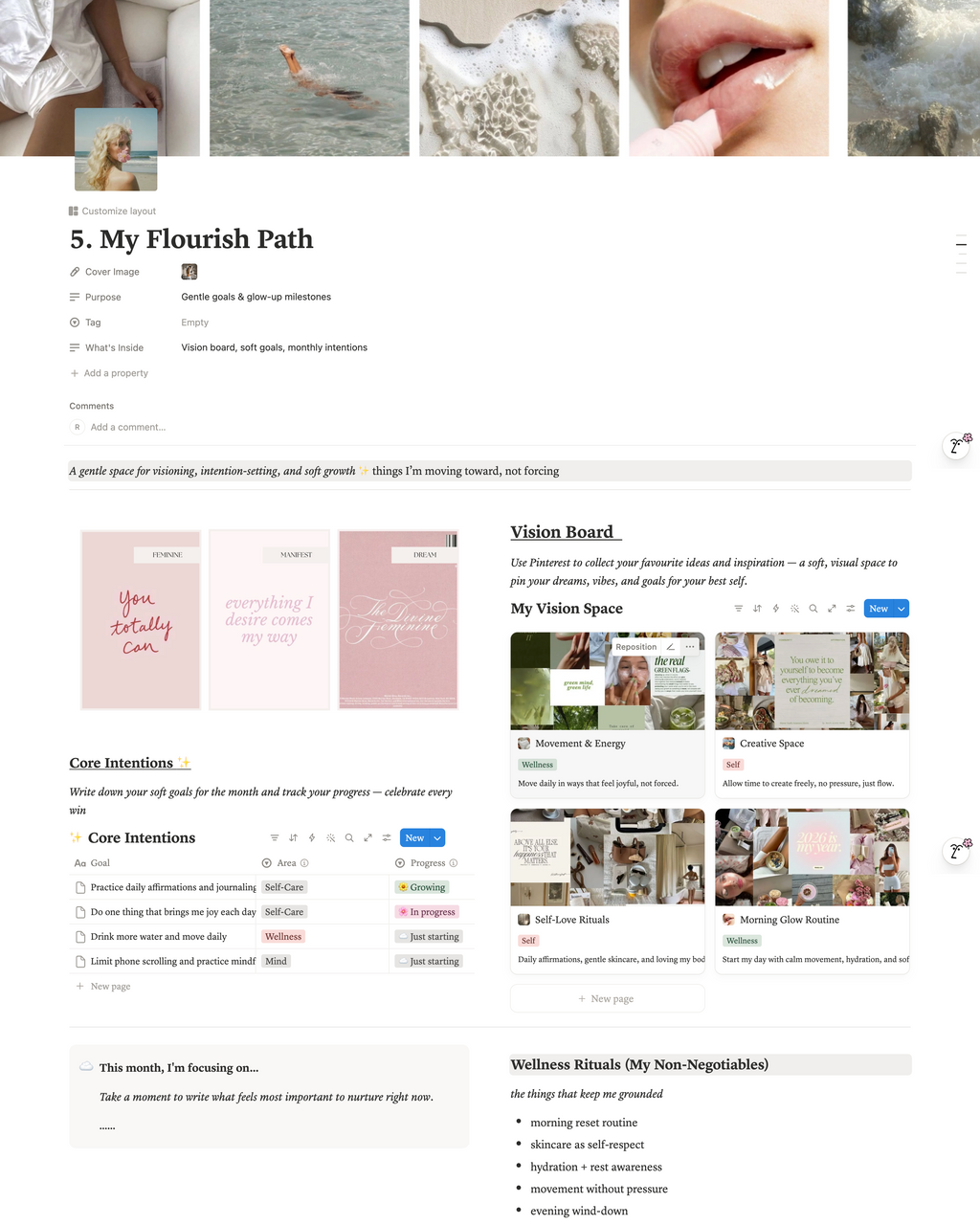 Becoming Her Notion Wellness Habit Tracker & Personal Growth Planner